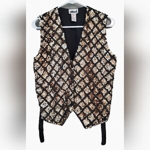 Vintage 90 Effeci  Sequin Women's Vest in Black‎ and Gold 100% COTTON